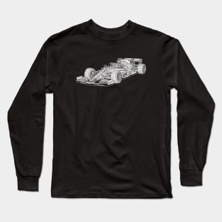 White Formula 1 Car Blueprint Sketch Art Long Sleeve T-Shirt